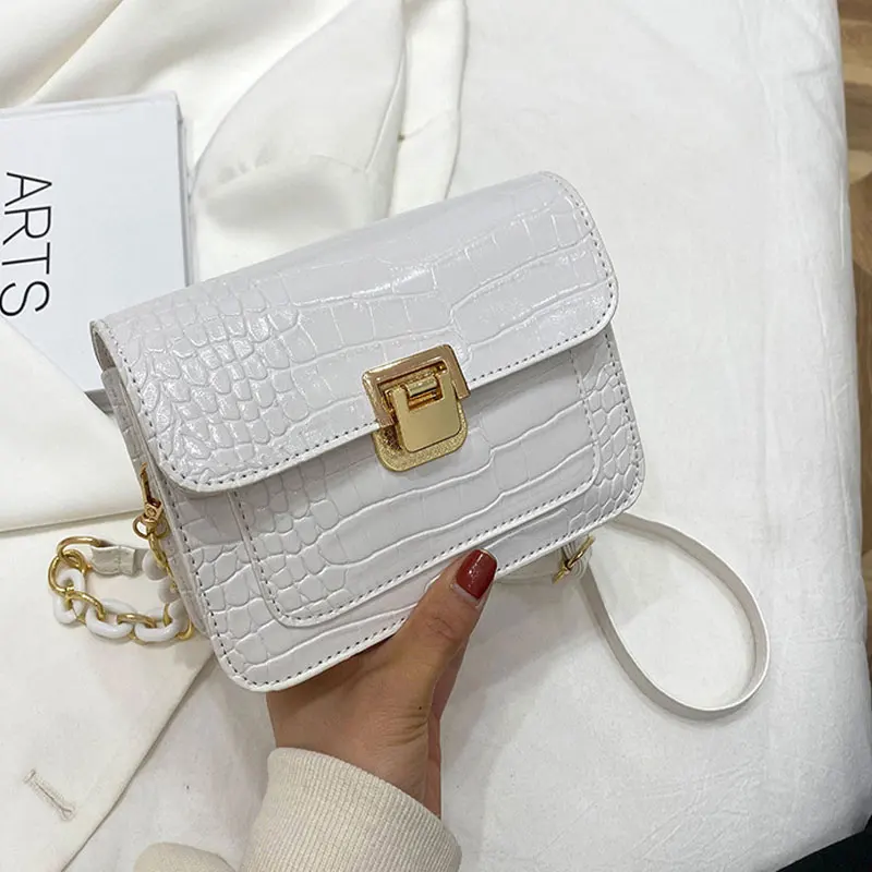 

Сумка на цепочке для женщин, дизайнерский однотонный саквояж кросс-боди с каменным принтом, простая квадратная сумочка на плечо