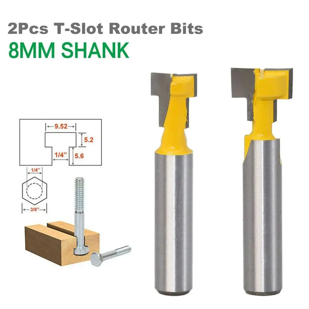 

2020 2PCS 8mm Shank T-Slot Router Bits Woodworking Cutter Wood Milling Cutter Router Bits with High Toughness