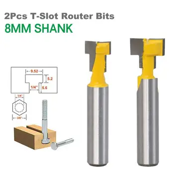 

2020 2PCS 8mm Shank T-Slot Router Bits Woodworking Cutter Wood Milling Cutter Router Bits with High Toughness