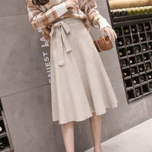 Rokjes dames Женская миди юбка Повседневная юбка в складку женская зимняя вязаная юбка с высокой талией свитер jupe saias абрикосовый черный