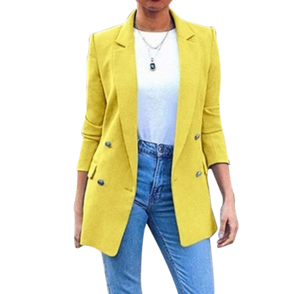 Новинка Блейзер Женский костюм куртки длинные однотонные пальто офисные женские куртки с отложным воротником Повседневная женская верхняя одежда костюм Блейзер - Цвет: yellow