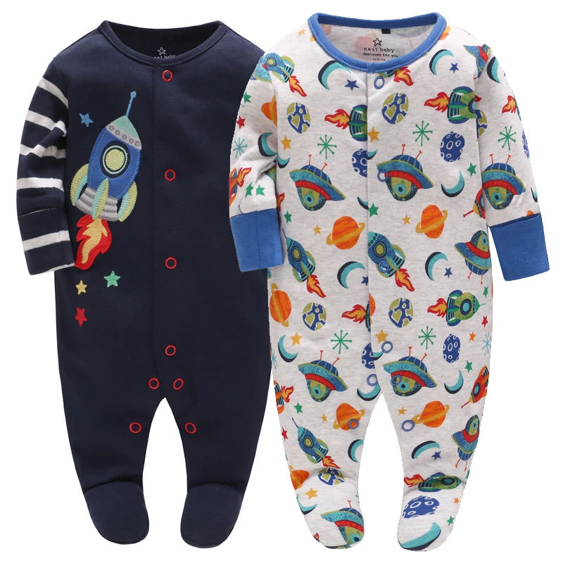 

2pcs Picturesque Childhood Rocket Footies Gioccatoli Neonato Boy Outfit Single-breasted Button Cotton Full Printed Cute Clothes