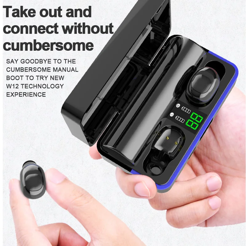 HAIWEIYIN W12 Bluetooth headset 5 0 LED light guide digital display sports mini headset TWS business Bluetooth headset