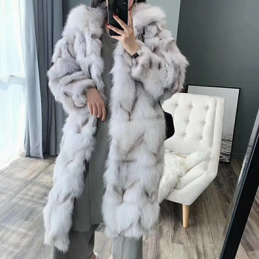 

2019 New Winter Long Natural Real Fox Fur Coat Jacket Women Outerwear Streetwear Thick Warm Korea Loose Fashion
