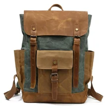 Масло воск холст кожа рюкзаки унисекс водонепроницаемый рюкзаки 15 дюймов ноутбуки рюкзаки большой емкости винтажный рюкзак для путешествий Bac