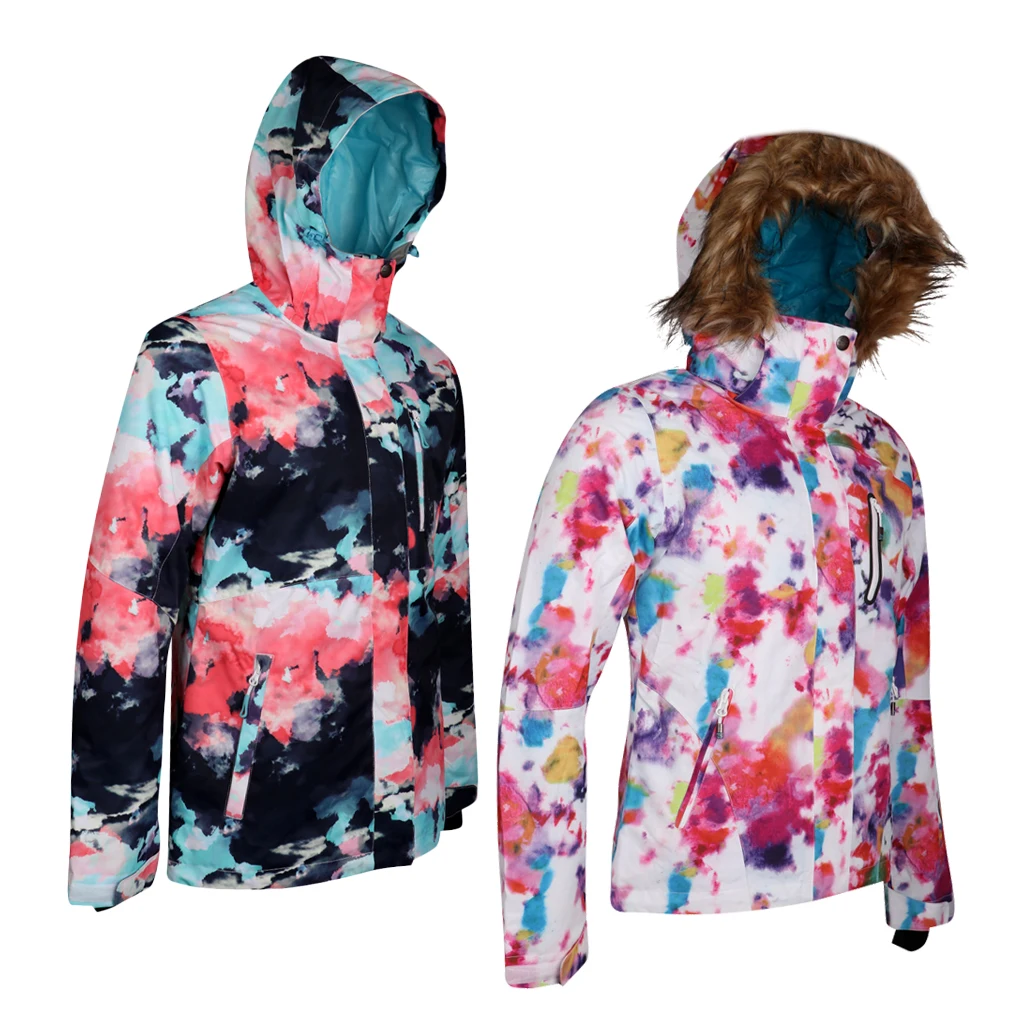 

Fashion Thermal Skiing Suit Women's Waterproof Windproof Snowboard Colorful Printed Ski Jacket Coat Snowsuit