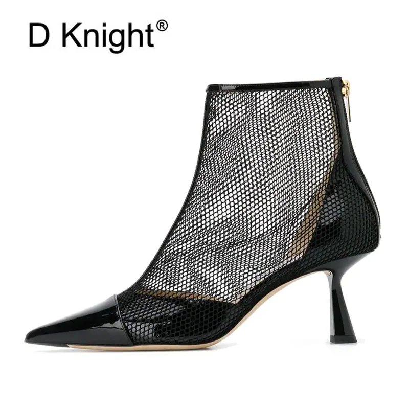

2020 Summer Hollow High-heeled Ladies Net Boots Stiletto Pointed Toe Short Boot Mesh Small Thin Heel Ankle Boots For Women Shoes