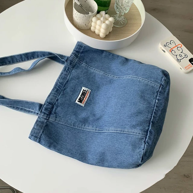 Vintage Denim Bucket Bag, Retro Crossbody Tote Bag, Women's Casual