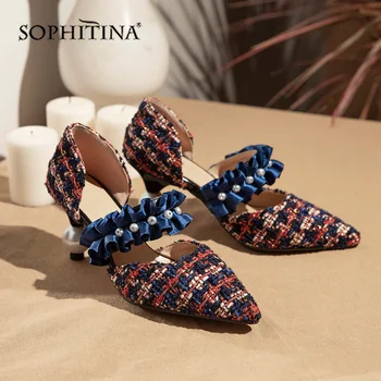 

SOPHITINA Sweet Women Pumps Fashion Pleated Riband Pearl Decoration Slip-On Elegant Western Style Shoes Comfortable Pumps MO445