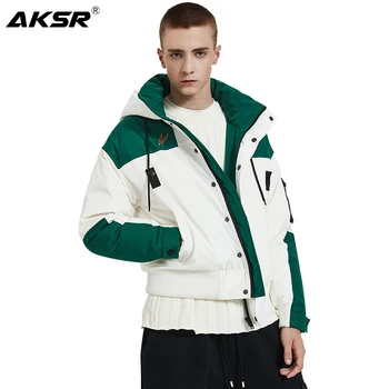 

AKSR Men's Winter Down Jacket Coat Thick Warm Hooded Short Down Jacket for Men White Duck Down Puffy Jackets Doudoune Homme