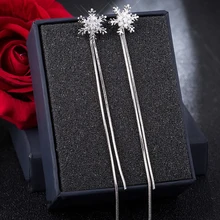 1 пара длинной кисточкой снежинки серьги серебро Рождество Снежинка серьги гвоздики кулон горный хрусталь для женщин вечерние ювелирные изделия