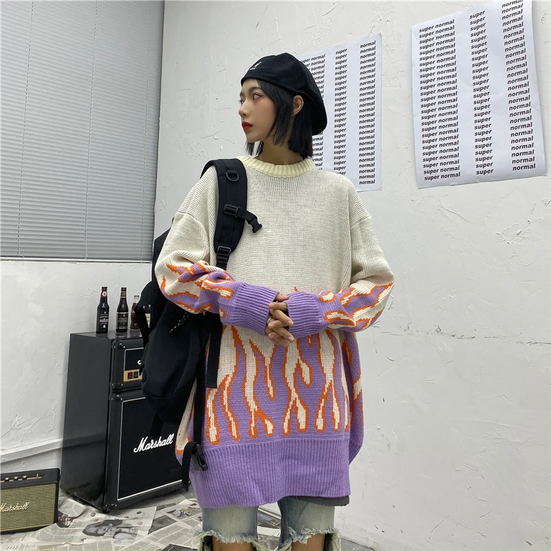 Woherb пламя жаккардовый трикотаж Wo мужской свитер хип хоп пуловер Harajuku уличная одежда Sueter Mujer вязаный джемпер Pull Femme