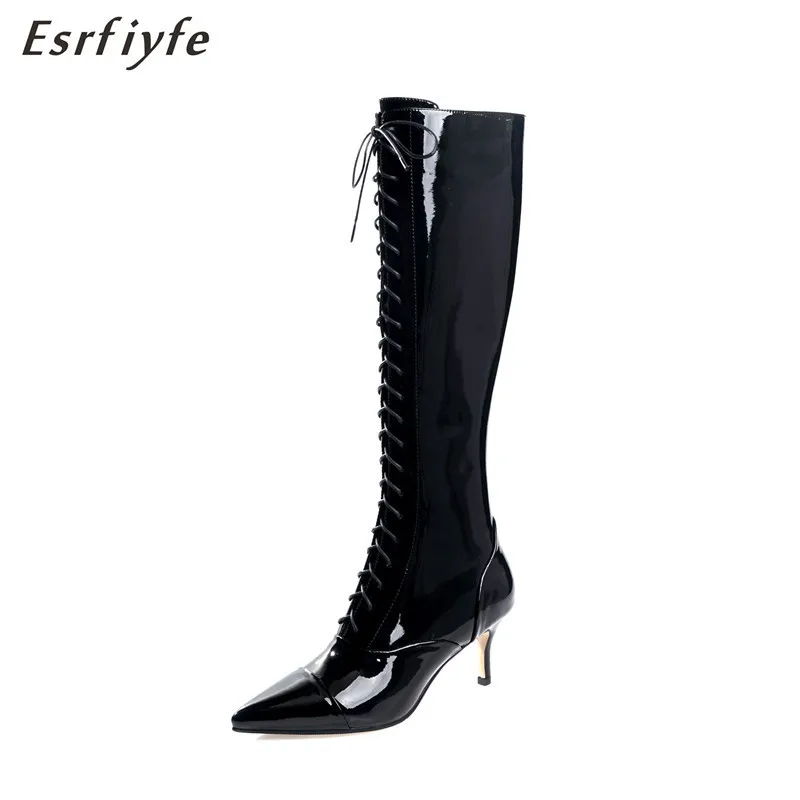 

ESRFIYFE 2020 Sexy genuine laeather Party Boots Fashion High Heels Pointed Toe Shoes Women knee high Boots Winter High Boots