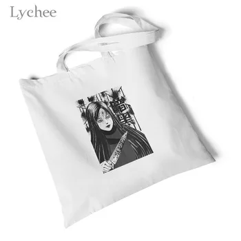 

Lychee Harajuku Dark Anime Girl Print Women Canvas Bag Large Foldable Tote Shopping Bag Storage Reusable Handbag Shoulder Bag