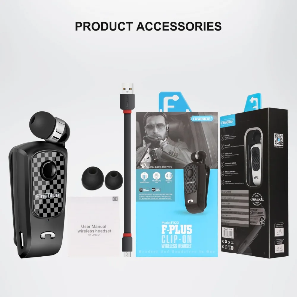 Fineblue F PLUS мини беспроводной клип на Bluetooth V4.0 гарнитура головной телефон Hands-free с микрофоном Вибрация оповещения карбоновый дизайн