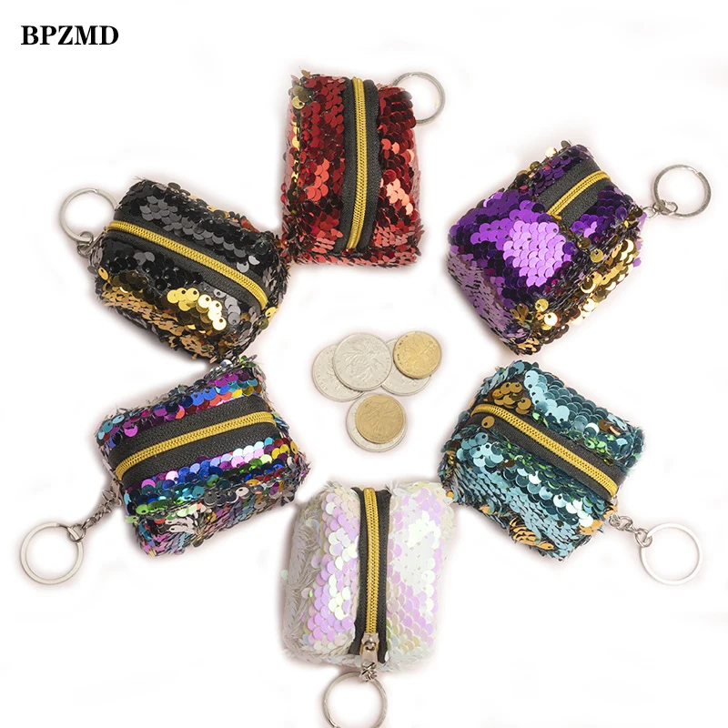 

Sequins Square Tail Coin Purse And Wallet Ladies Bags Sling Card Holder Money Earphone Change Purse Pouch Party Decoration Gift