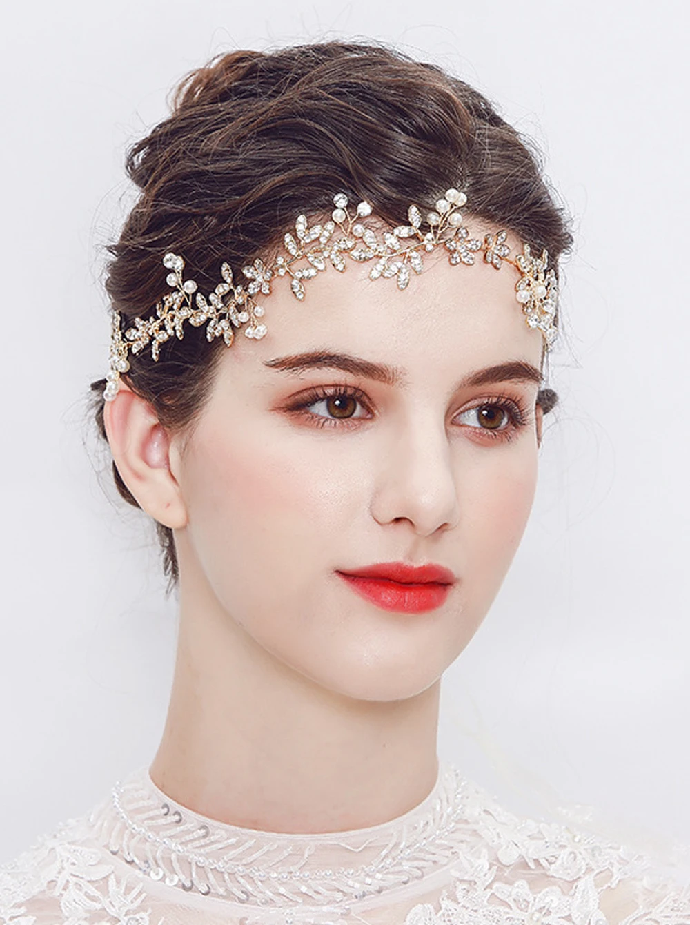 Bridal Crystal Rhinestones Headband Wedding Vintage Silver Headband Hair Vine With Ribbons For Women