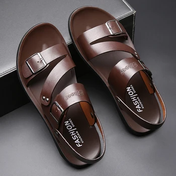 

Men Sandals 2020 Leather Genuine Men Summer Shoes Man New Casual Comfortable Barefoot Sandals Men Pentoufle Homme Adult