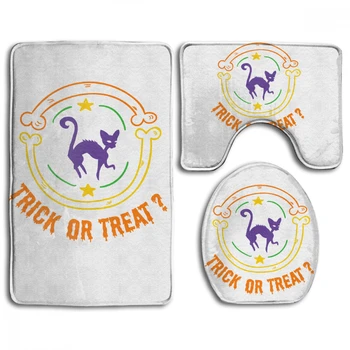 

CHARM HOME Trick Or Treat Halloween Black Cat Bathroom Antiskid Pad 3PCS/Set Toilet Seat Cover Anti-slip Bathroom Accessories