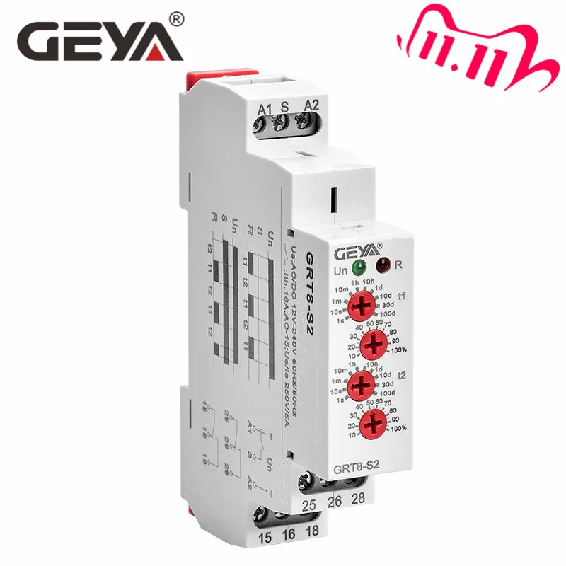 Бесплатная доставка GEYA GRT8 S Асимметричная цикл таймер реле SPDT 220V 16A AC/DC12V 240V