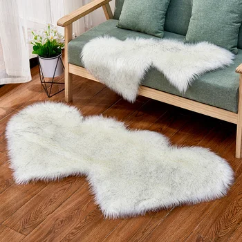 

Living Room Carpet Rugs Double Heart Artificial Wool Sheepskin Floor Area Rug Shaggy Bedroom Kids Room Faux Fluffy Carpets Mats