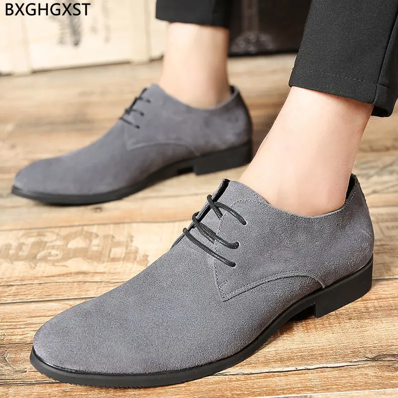 Grey Suede Shoes Men 2025 Black Derby Men Dress Shoes Italian