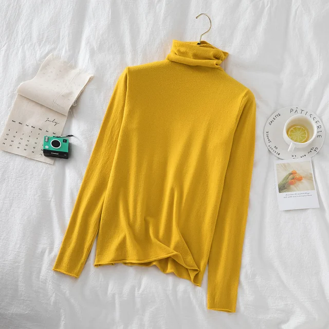 Turtleneck Women Sweaters 2020 Autumn Winter Sweater Knitted Pullover Long Sleeve Woman Sweaters Tops Soft Jumper Pull Femme Yellow