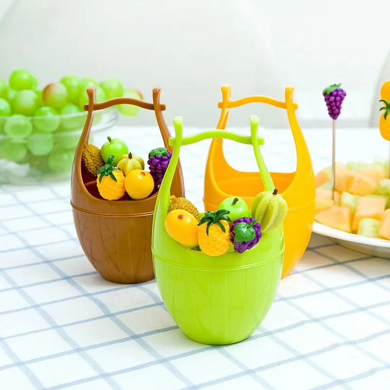 

for Snack Fruit Salads Desserts Mini Forks 6pcs/set Small Fruit Shape with Barrel Pick Forks Tableware Cute Kitchen Decor Tool