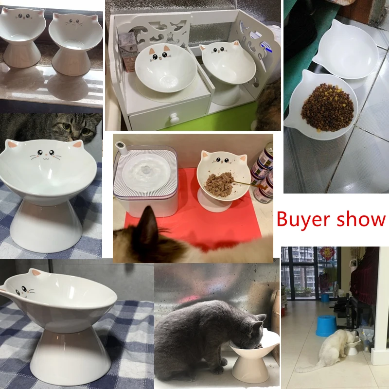 New Pet Cat Ceramics Bowl Classical Cervical Health Protective Bowl High Base Water Food Feeder for Puppy Kitten Pet Feeding