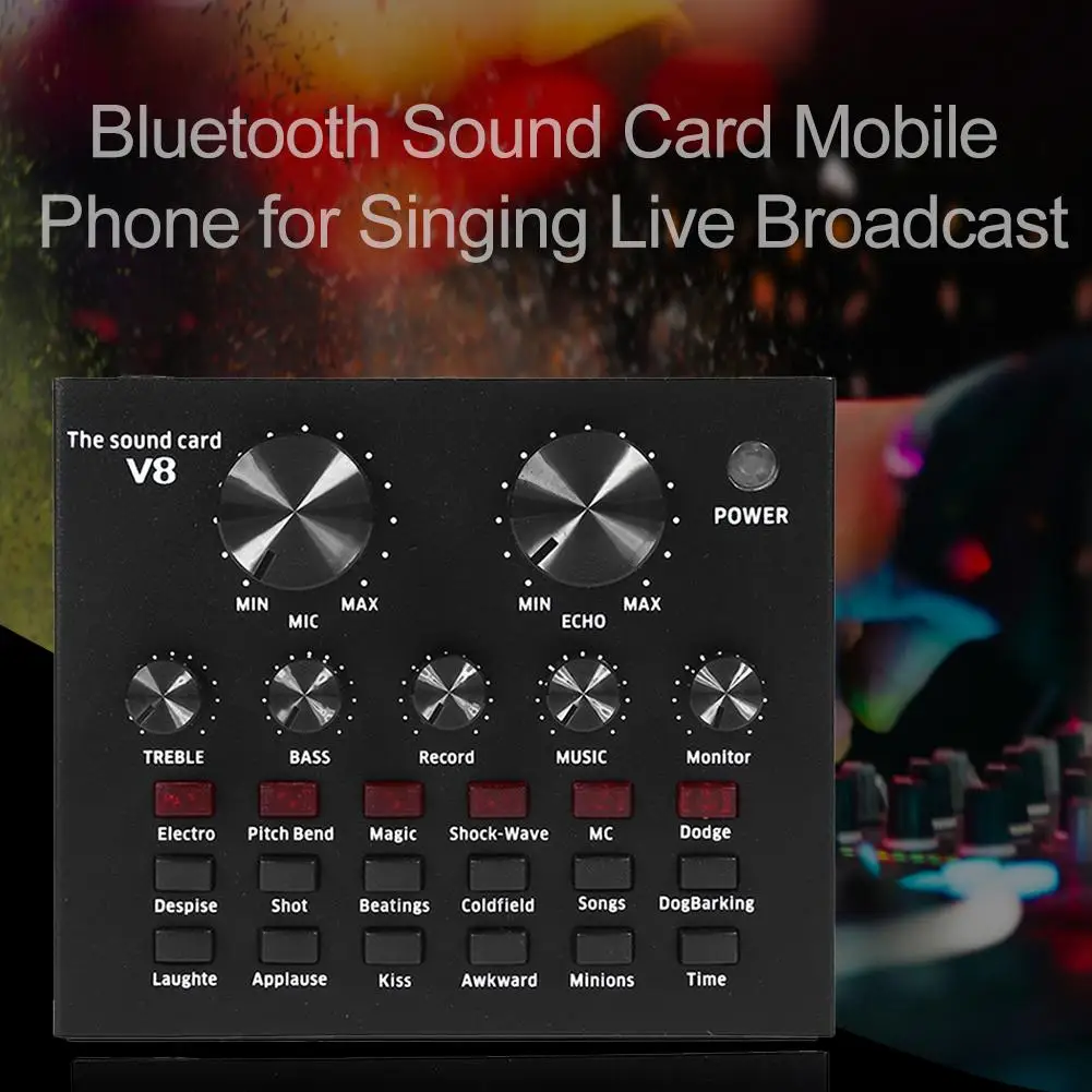 Bluetooth Звуковая карта V8 аудио USB гарнитура Mic K Song стерео прямая трансляция звуковая