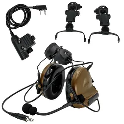 Comtac ii capacete suporte versão captador de fone de ouvido redução ruído proteção auditiva fone ouvido tático cb + u94 ptt arco ferroviário adapte