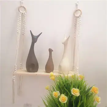 

Handmade Macrame Wood Swing Hanging Rope Wall Mounted Floating Shelves Plant Flower Pot Indoor Outdoor Decoration Simple Design