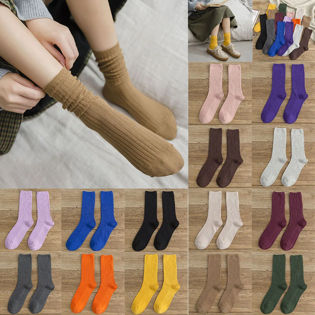 Женские однотонные носки в стиле Харадзюку повседневные хлопковые носки зимние теплые средние спортивные носки calcetines mujer divertido#20