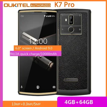 Перейти на Алиэкспресс и купить OUKITEL K7 Pro смартфон с 6-дюймовым дисплеем, восьмиядерным процессором MT6763, ОЗУ 4 Гб, ПЗУ 64 ГБ, 10000 мАч, Android 9,0