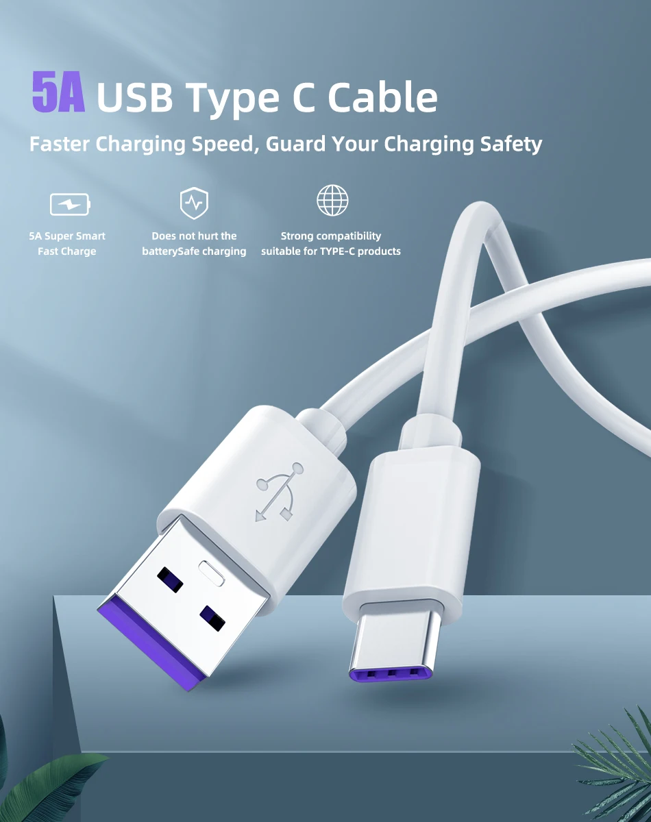 5А usb type C кабель для быстрой зарядки для samsung S10 S9 S8 type-C кабель для зарядки телефона USB C для huawei Xiaomi Mi9 Redmi Note 7