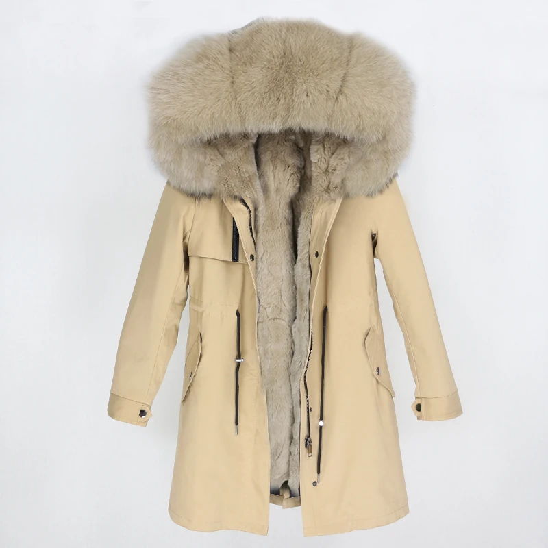 beige dark beige OFTBUY натуральный Лисий мех воротник парка с капюшоном зимняя куртка женская натуральный кроличий мех внутри Толстая теплая верхняя одежда Уличная Роскошная - Цвет: beige dark beige