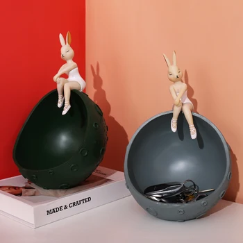 

Simple Resin Space Bunny Girl Storage Box Decoration Home Living Room Key Jewelry Storage Box Moon Model Dried Fruit Snack Plate