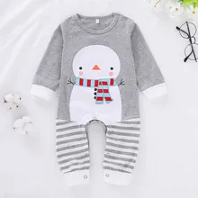 Рождественский комбинезон «Снеговик» для новорожденных мальчиков и девочек, комбинезон в полоску, комбинезон с длинными рукавами, осенняя одежда для малышей на Рождество
