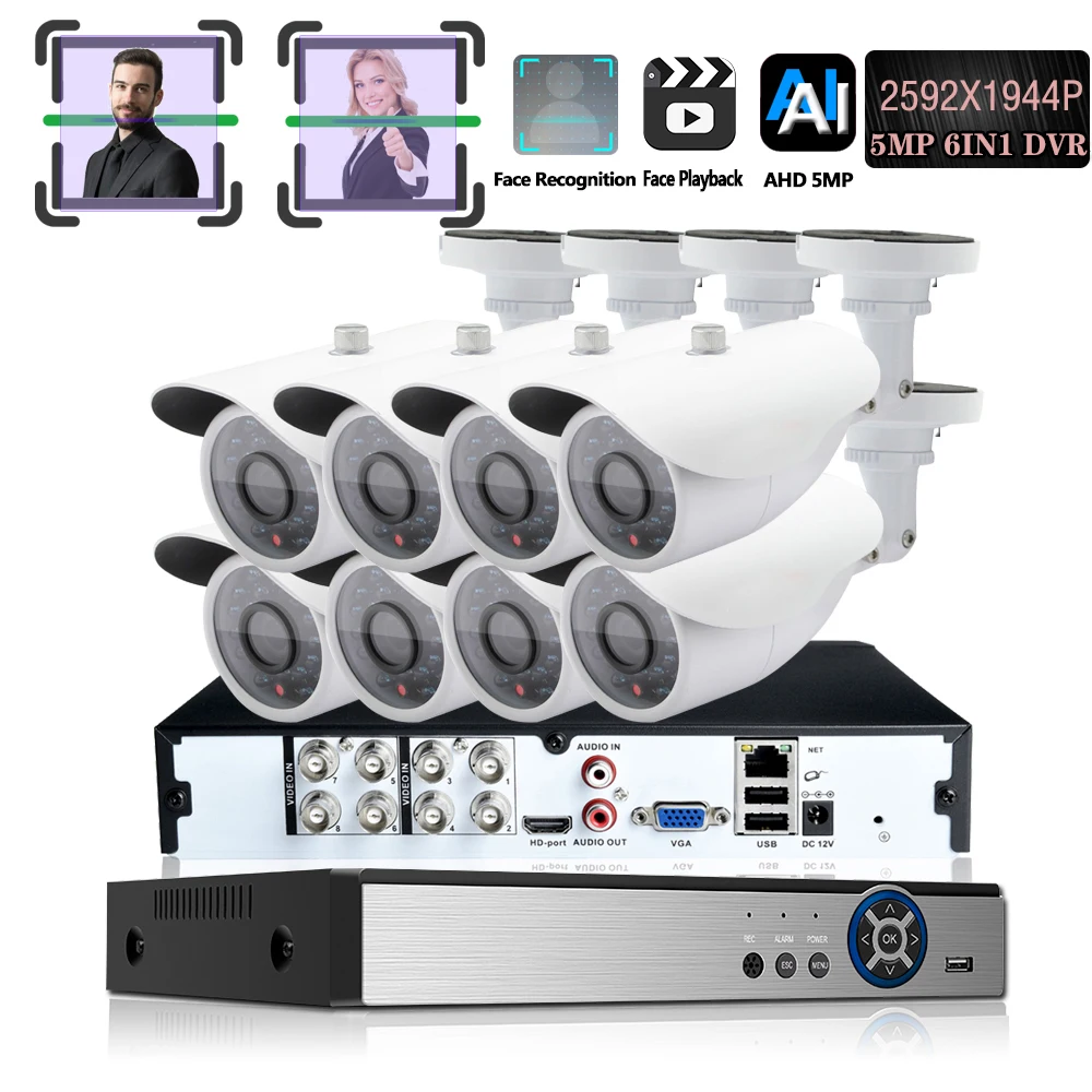 Домашняя охранная CCTV камера система видеонаблюдения Комплект 8CH XVR NVR AHD