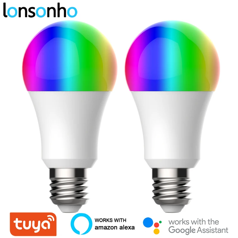 Умный светодиодный светильник Lonsonho 2 шт. E27 Tuya WiFi RGB + W C 9 Вт таймер Smart Life App диммер