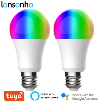 Lonsonho 2 pièces E27 Tuya Wifi lumière intelligente LED ampoule lampe RGB + W + C 9W vie intelligente App minuterie gradateur Compatible Alexa Google Home