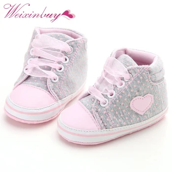

Newborn Baby Girls Polka Dots Heart Autumn Lace-Up First Walkers Sneakers Shoes Infant Toddler Casual Shoes
