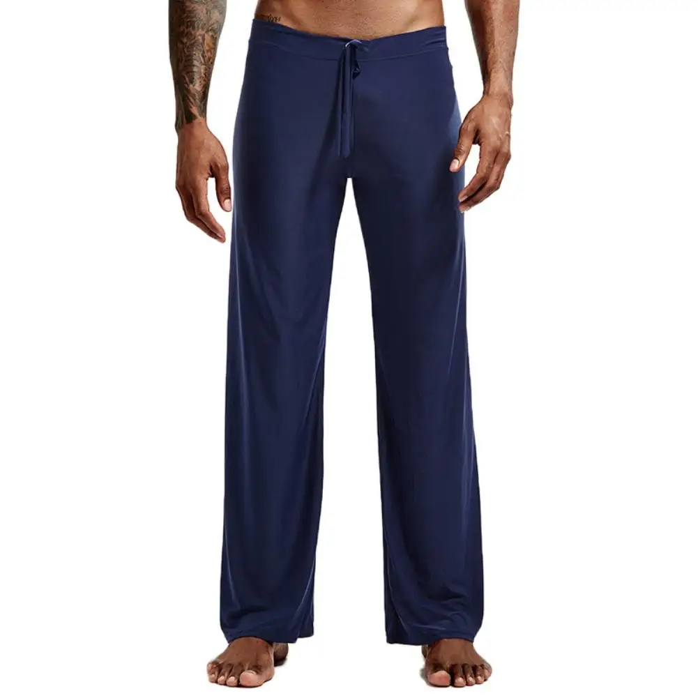 Men Pants Casual Solid Color Low-waisted Drawstring Loose Running Yoga