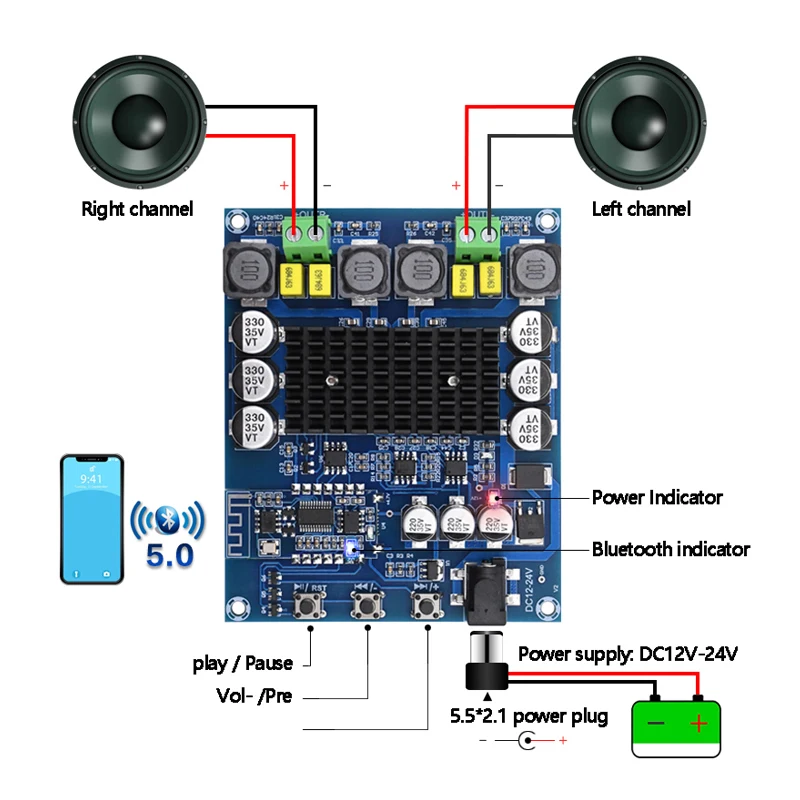 Bluetooth цифровой усилитель доска TPA3116D2 Bluetooth высокой мощности аудио класса D стерео усилитель 2*50 Вт с NE5532 предусилитель