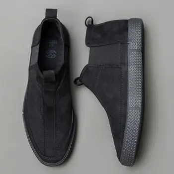 

2019 Autumn New Men's Chelsea Boots British Fashion Flannel Slip on Suede Shoes Breathable Wear-resisting Rubber Loafer Boots