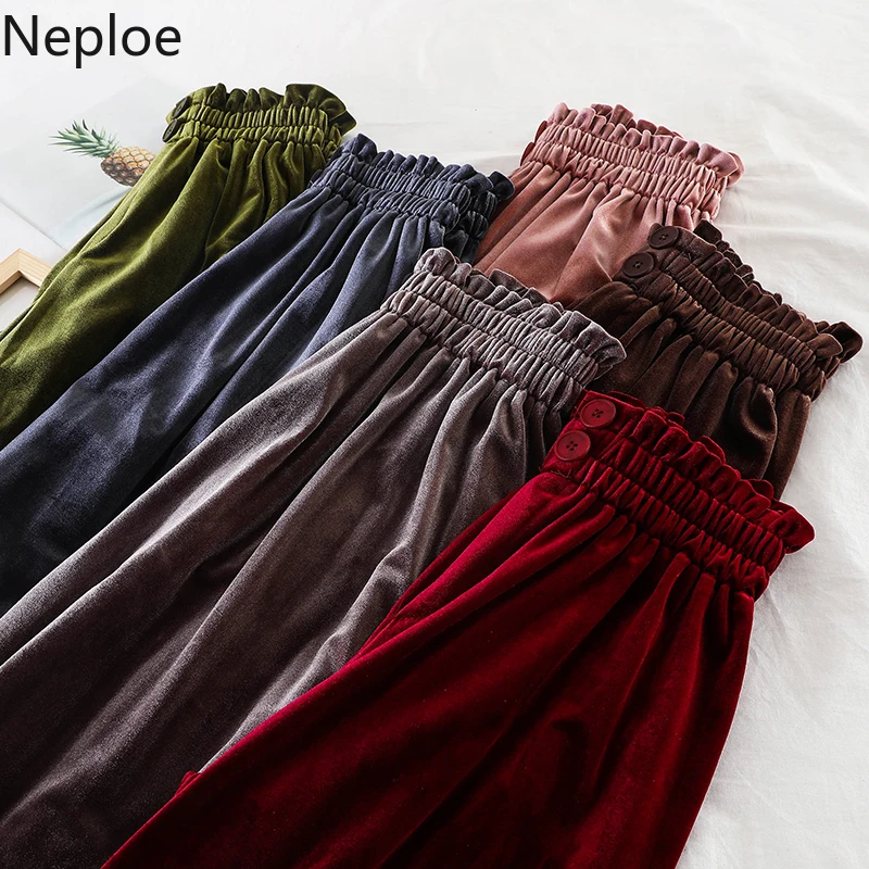 

Neploe 2019 Autumn Winter Womens Velvet Wide Leg Pants Retro Plus Size Loose High Waist Pant Trousers Harajuku Streetwear 90342