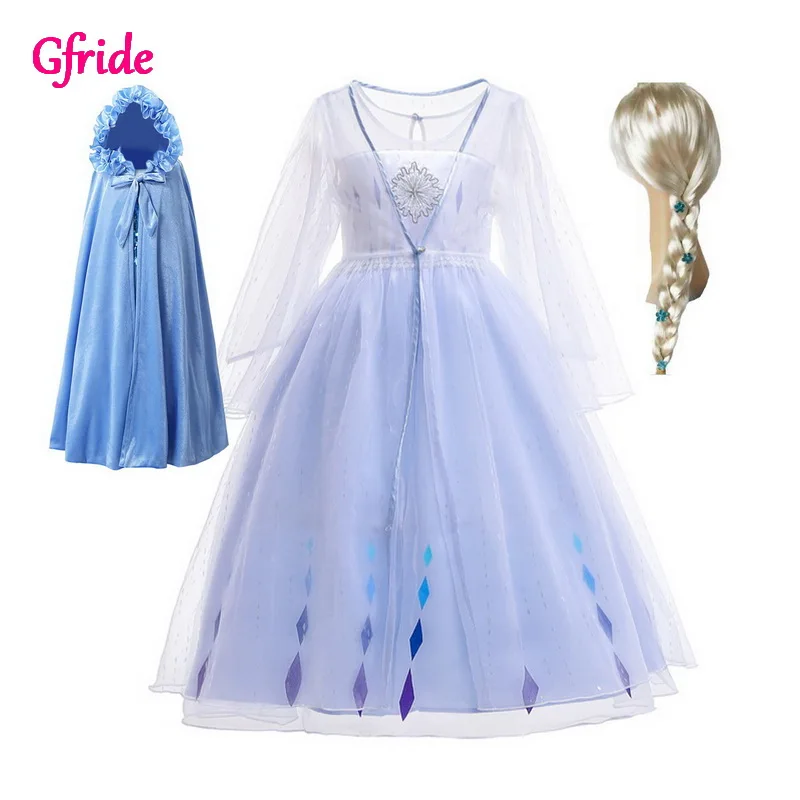 

Elsa 2 Dress with Long Cloak 90-100 cm Princess Dress up Mesh Sleeve Costumes Halloween Christmas Cosplay Fancy Party Costume
