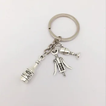 

1pc Wineglass Charm Keychain Cheers Jewelry Gifts Gifts For Lovers Wine Corkscrew Charm Lovers Friendship Keychain