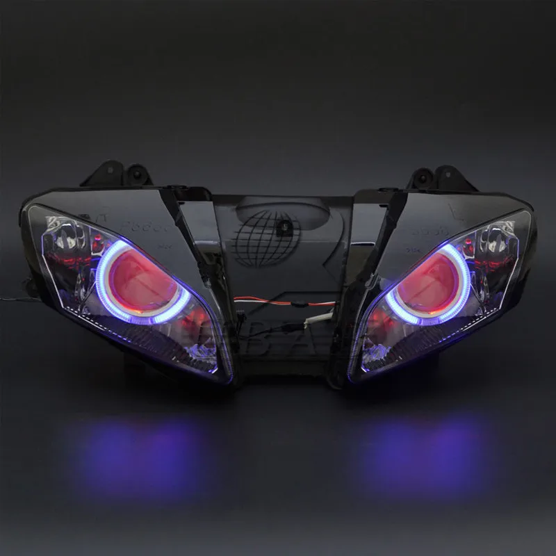 

Motorcycle Custom Headlight Projector Assembly HID White Angel Eyes Red Demon Eyes Head Lamp For Yamaha YZF-R6 2006-2007