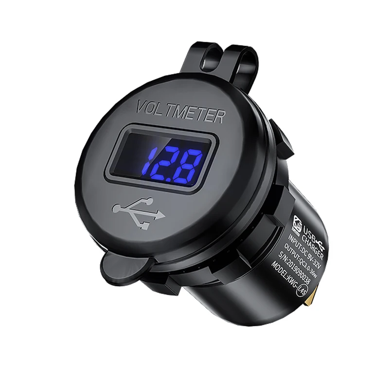 Black Waterproof Быстрая зарядка 3,0, автомобильное зарядное устройство с двумя USB, водонепроницаемая розетка, быстрая зарядка, светодиодный дисплей, комплект для 12 В/24 В, для автомобиля, лодки, автобуса, грузовика - Название цвета: Black Waterproof